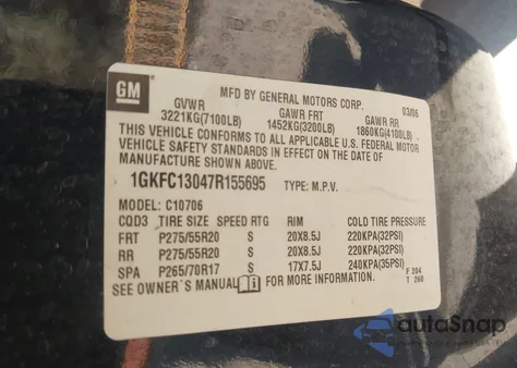 2007 GMC Yukon Slt z USA, uszkodzony, nr VIN 1GKFC13047R155695